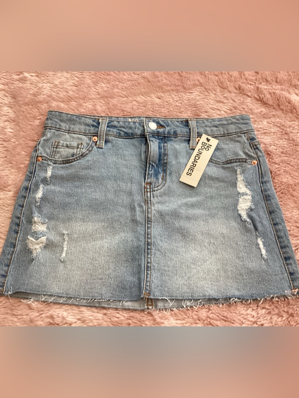 No Boundaries Light Blue Distressed Denim Mini Skirt